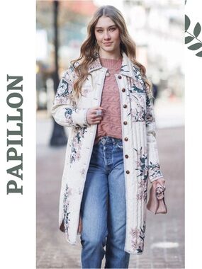 Papillon Floral Quilted Reversible Long Jacket Small